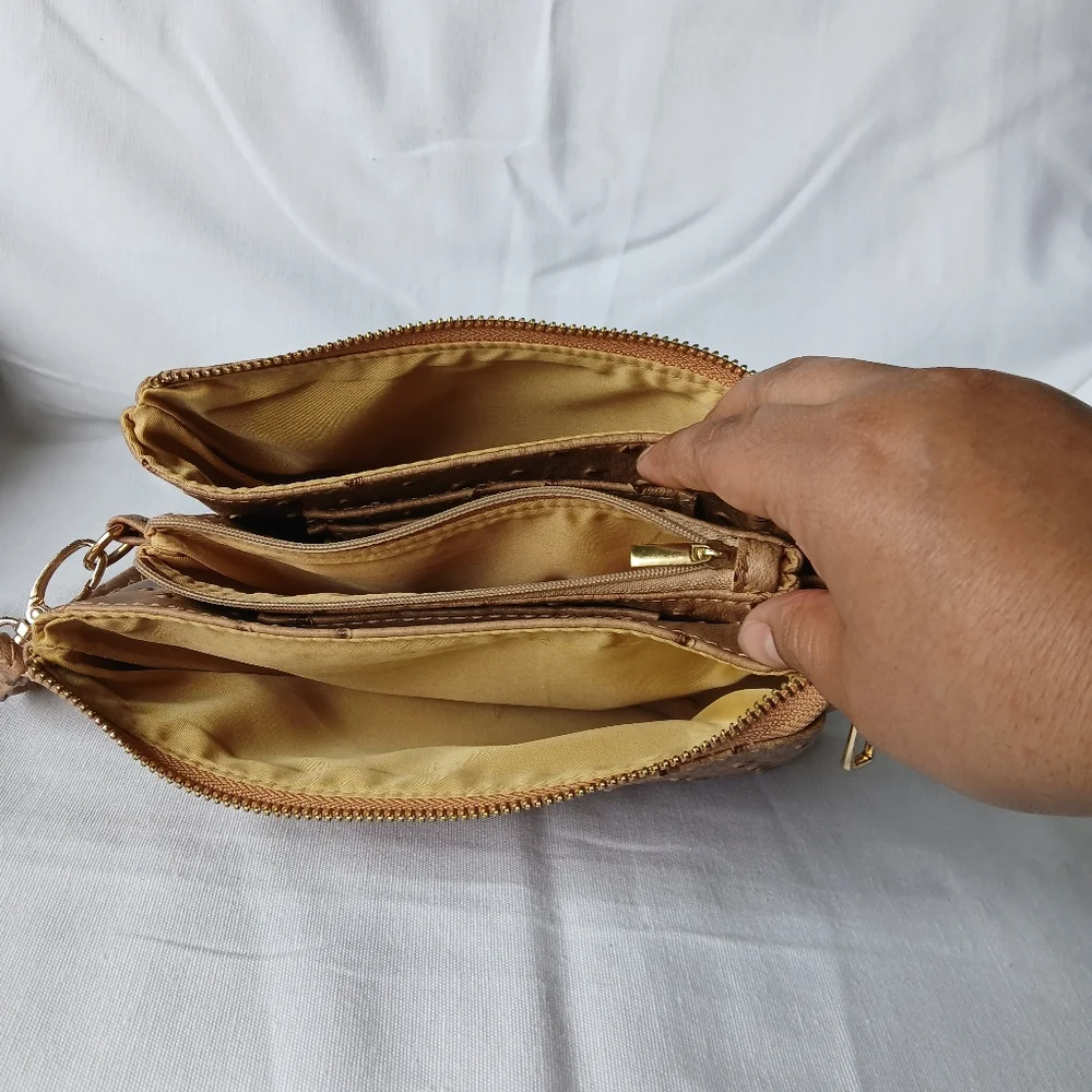 Tan Perforated Faux Leather Wristlet Clutch‎